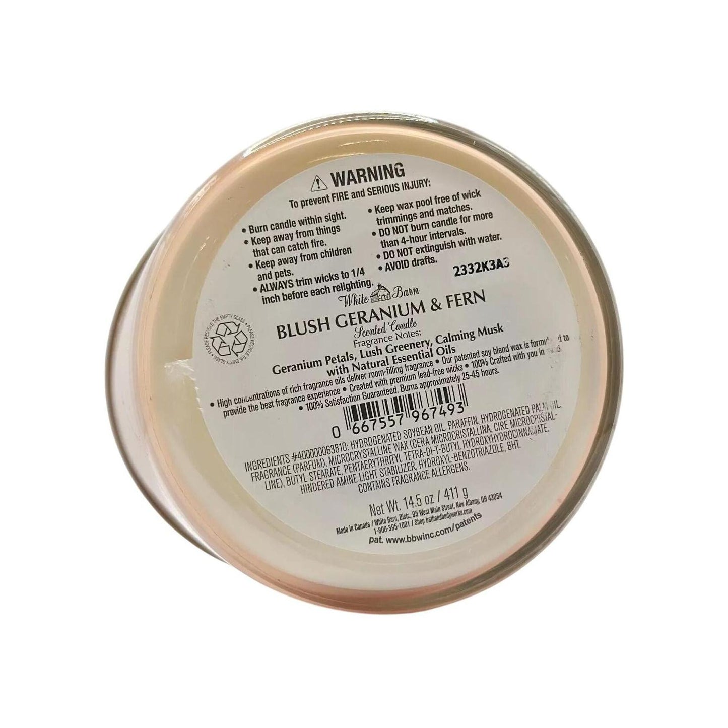 Barh & Body Works Bluesh Geranium & Fern 3-Wick Scented Candle