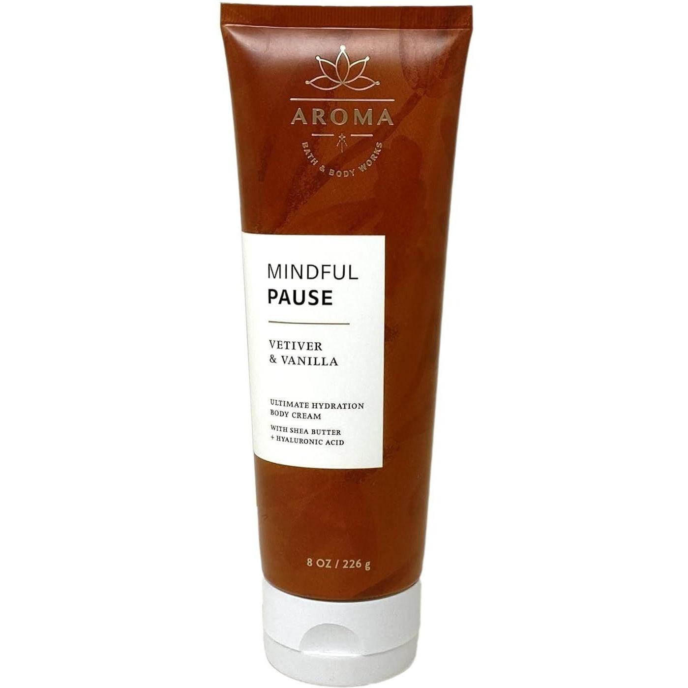 Bath & Body Works-Bath and Body Works Mindful Pause Vetiver & Vanilla Ultimate Hydration Body Cream (AROMA) 8 OZ / 226 g-