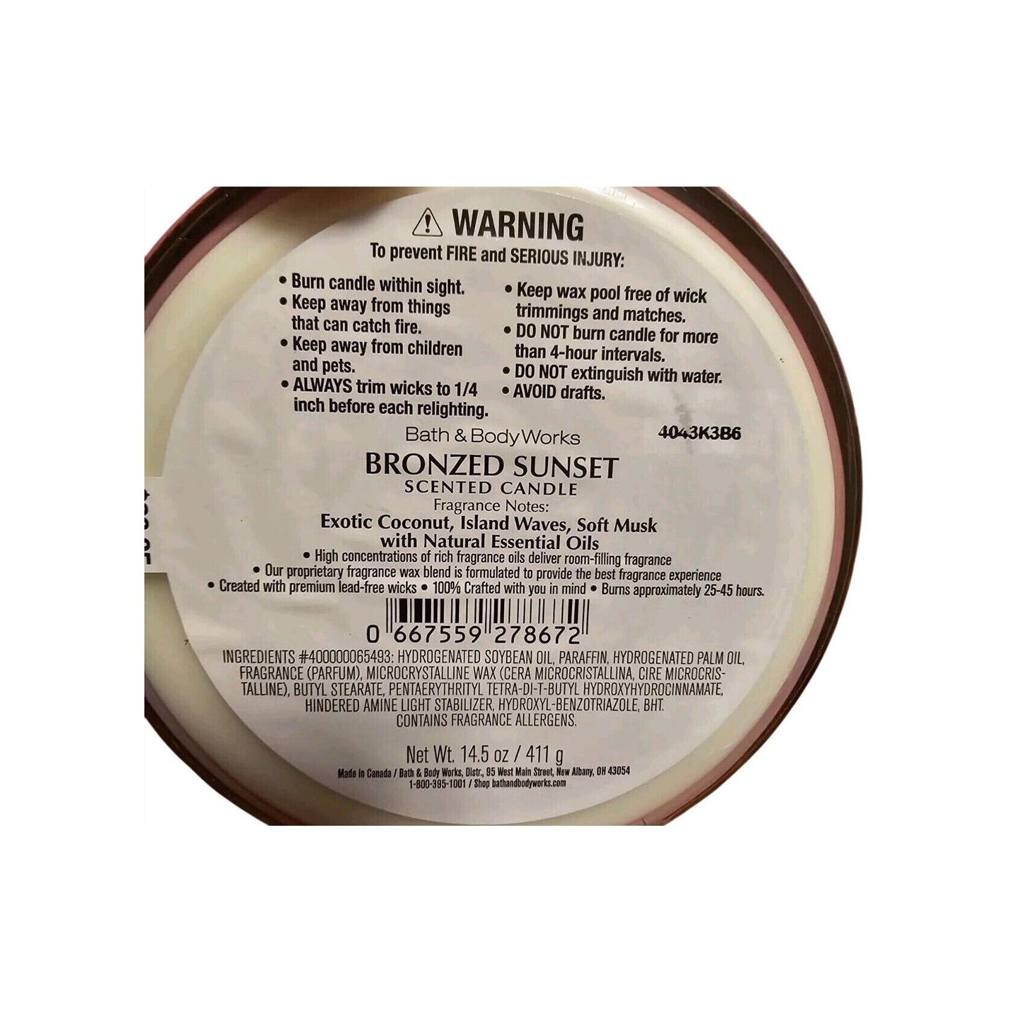 Bath & Body Works Bronzed Sunset 3-Wick Scented Candle