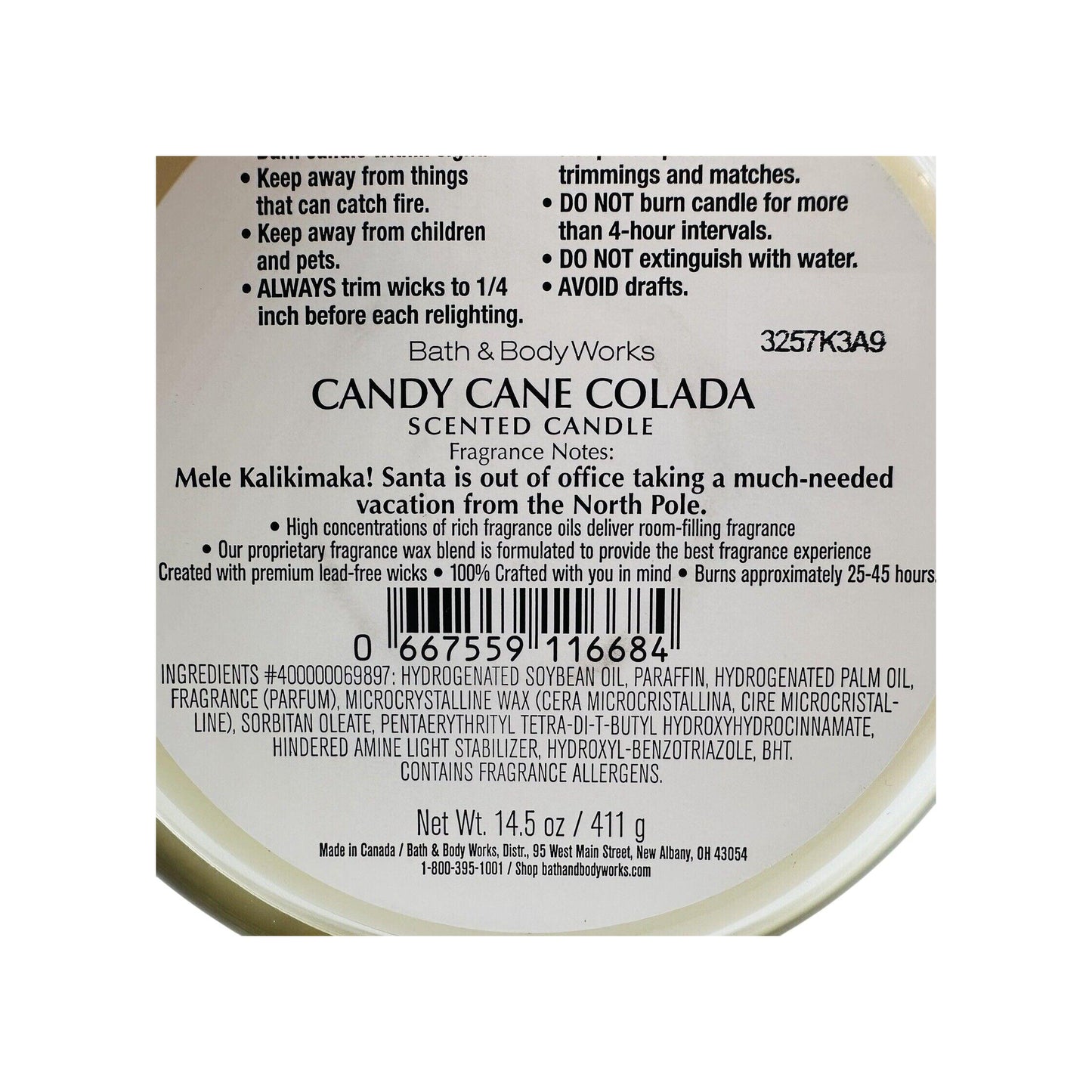 Bath & Body Works Candy Cane Colada Scented Candle
