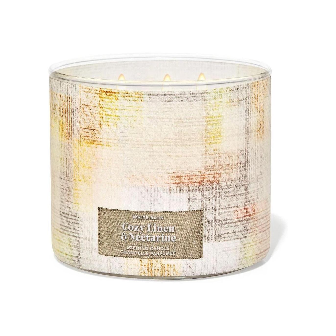 Bath & Body Works Cozy Linen & Nectarine 3-Wick Candles