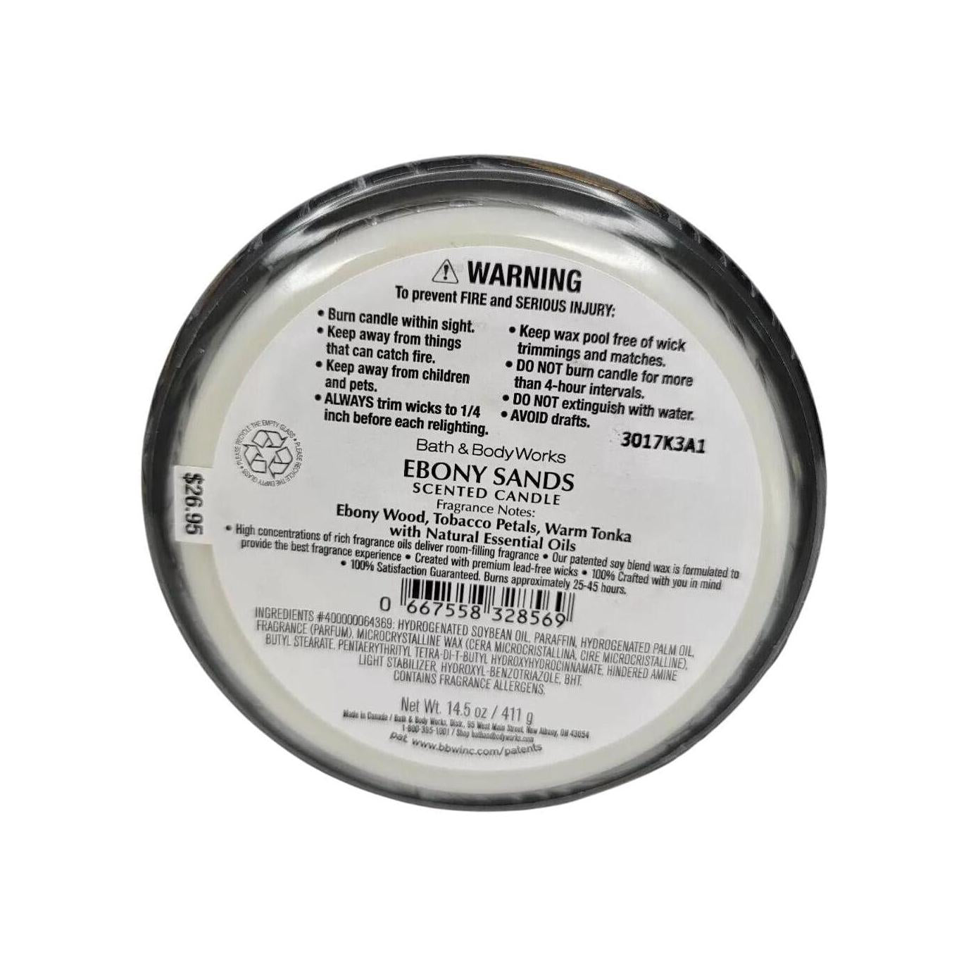 Bath & Body Works Ebony Sands 3-Wicked Scented Candle