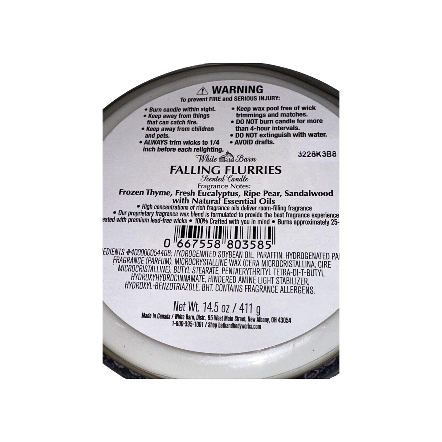 Bath & Body Works Falling Flurries White Barn Scented Candle (White Barn)
