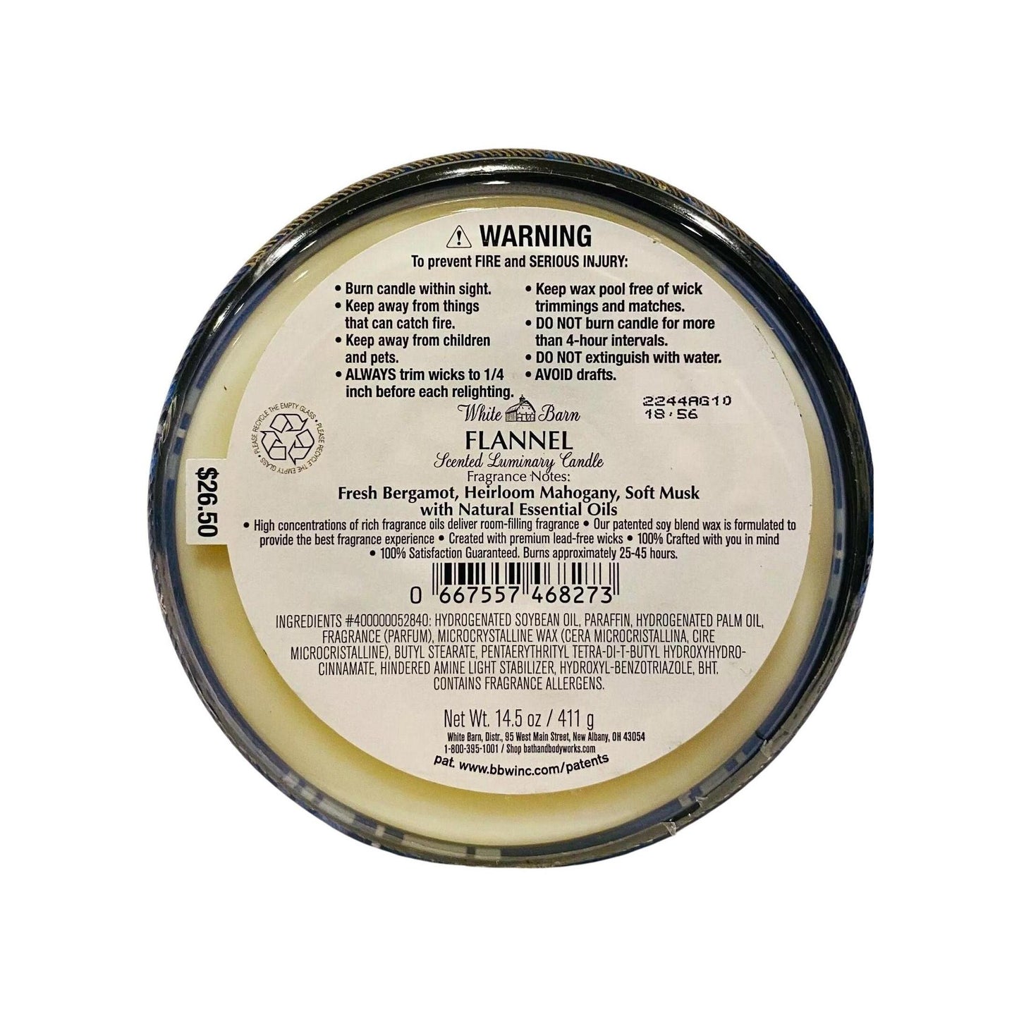 Bath & Body Works Flannel Scented Luminary 3-Wicked Candle