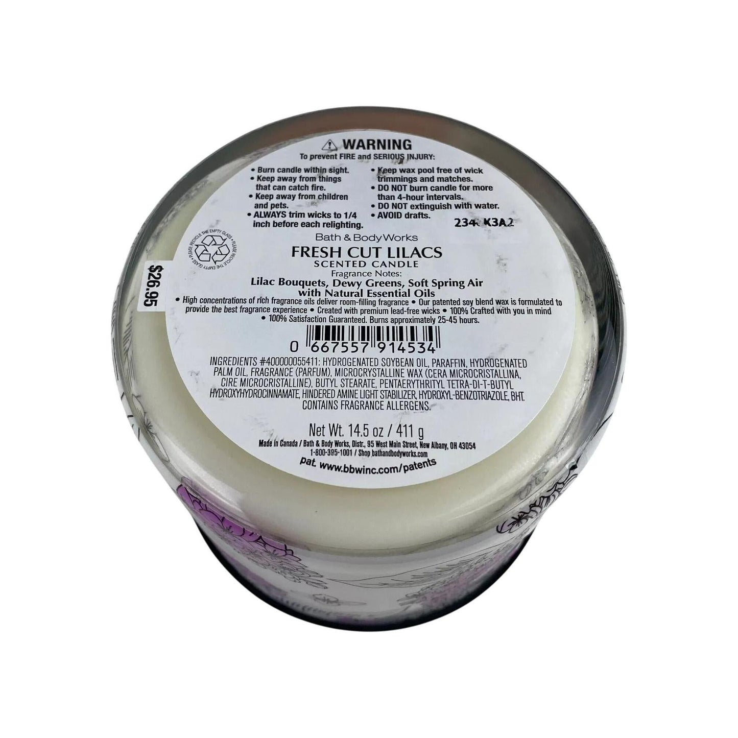Bath & Body Works Fresh Cut Lilacs Scented 3-Wick Candle