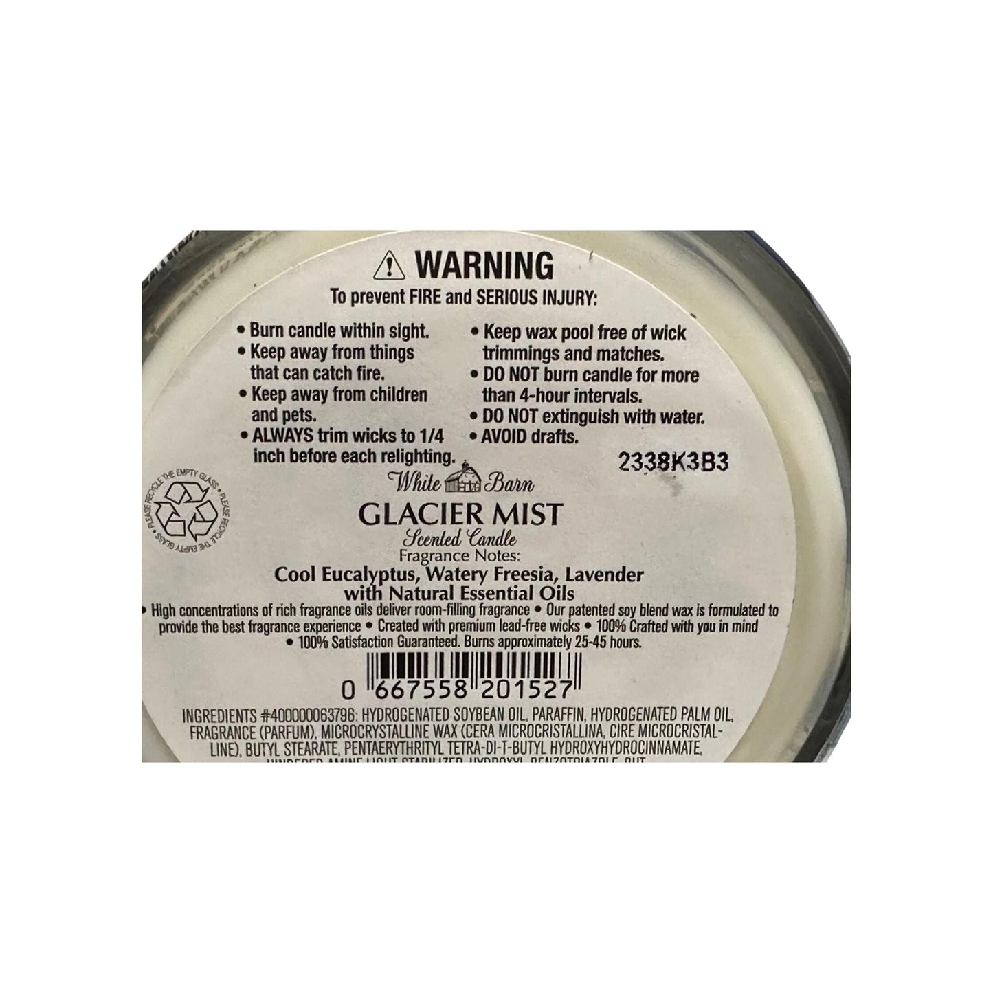 Bath & Body Works Glacier Mist 3-Wick Candle (White Barn)