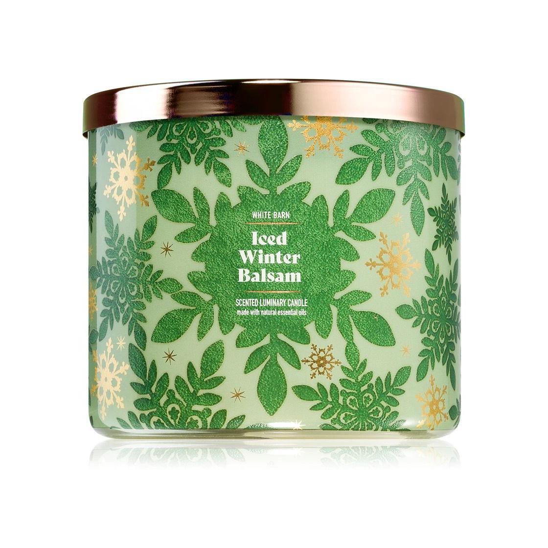 Bath & Body Works Iced Winter Balsam Scented Candle 3-Wick (White Barn)