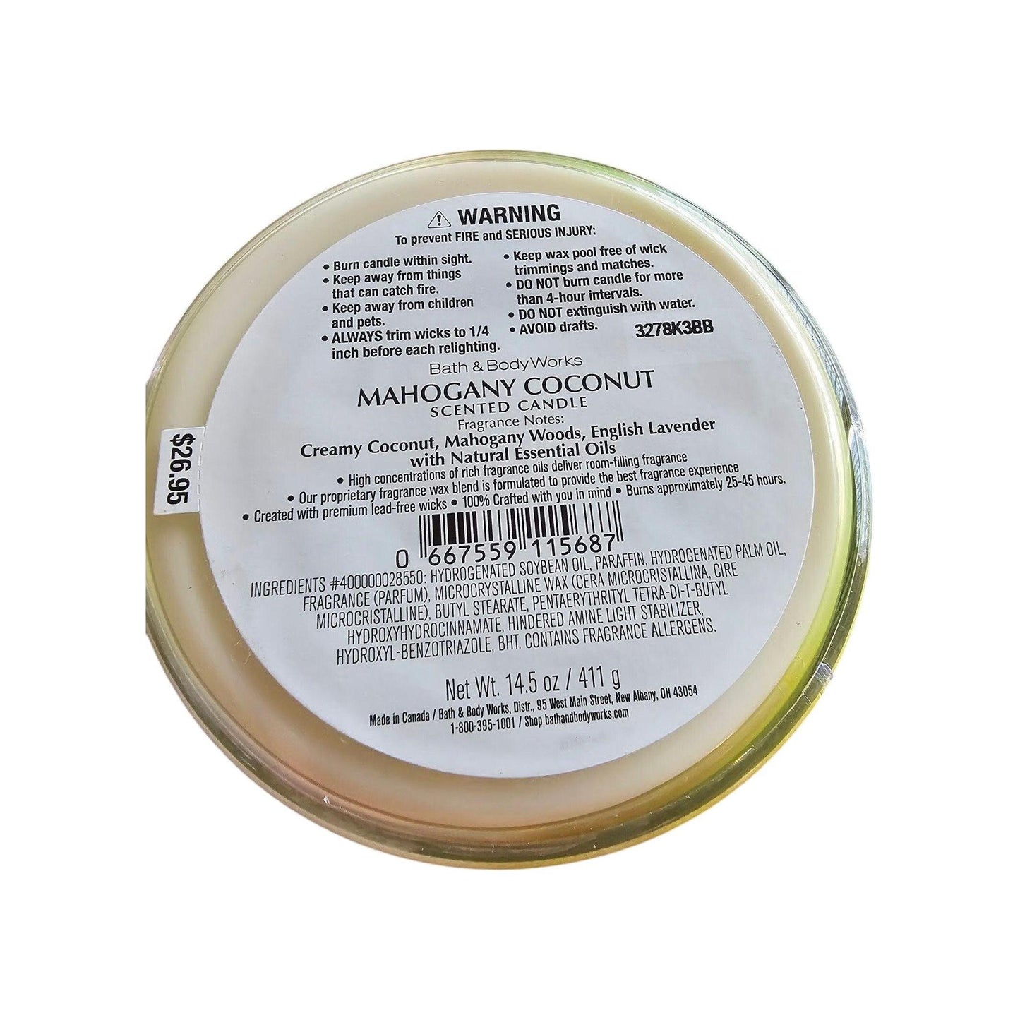 Bath & Body Works Mahagony Coconut Scented 3-Wick Candle