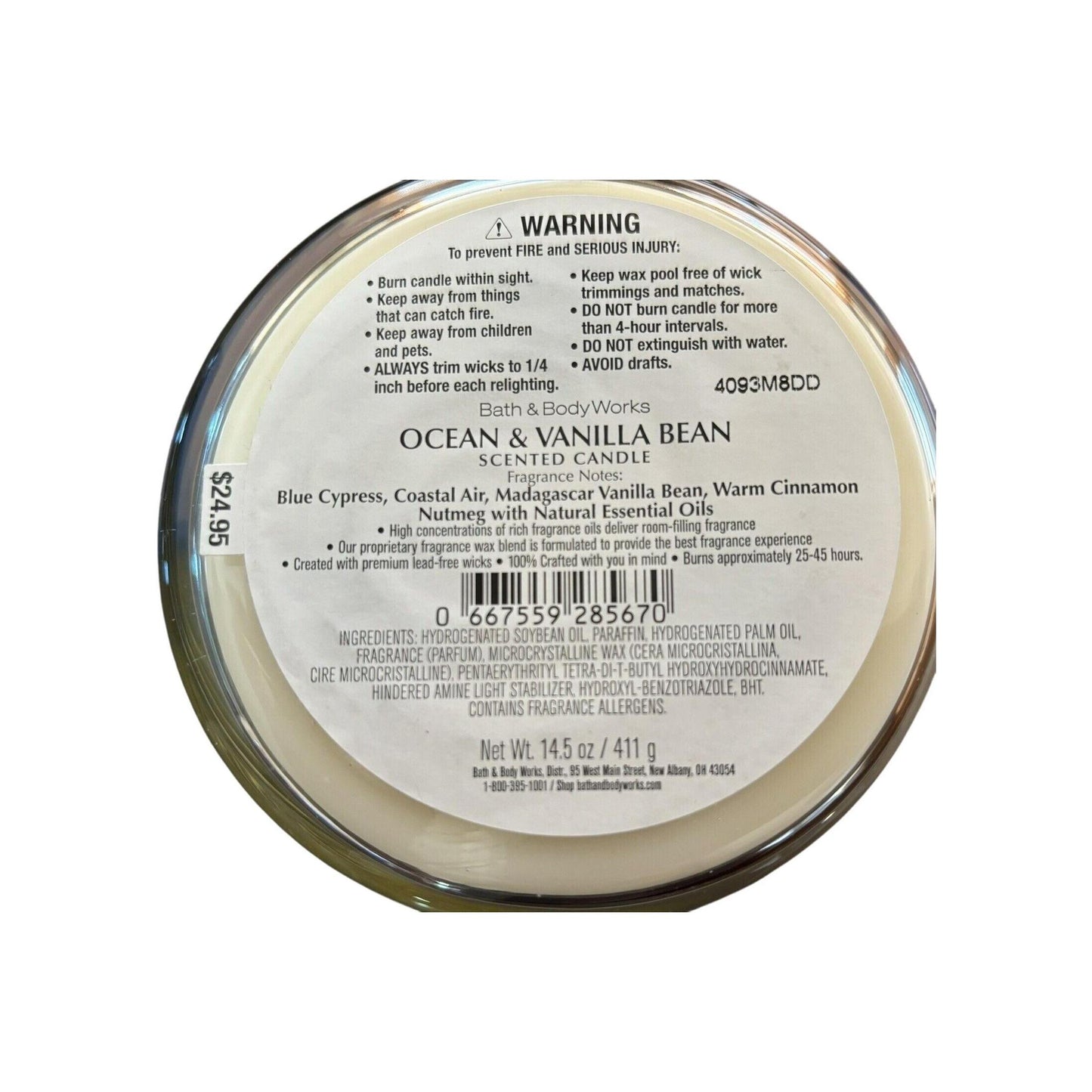 Bath & Body Works Ocean + Vanilla Bean Scented 3-Wick Candle