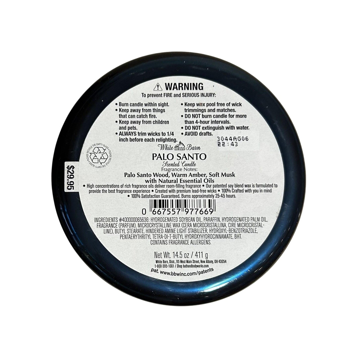 Bath & Body Works Palo Santo Candle 3-Wick Scented