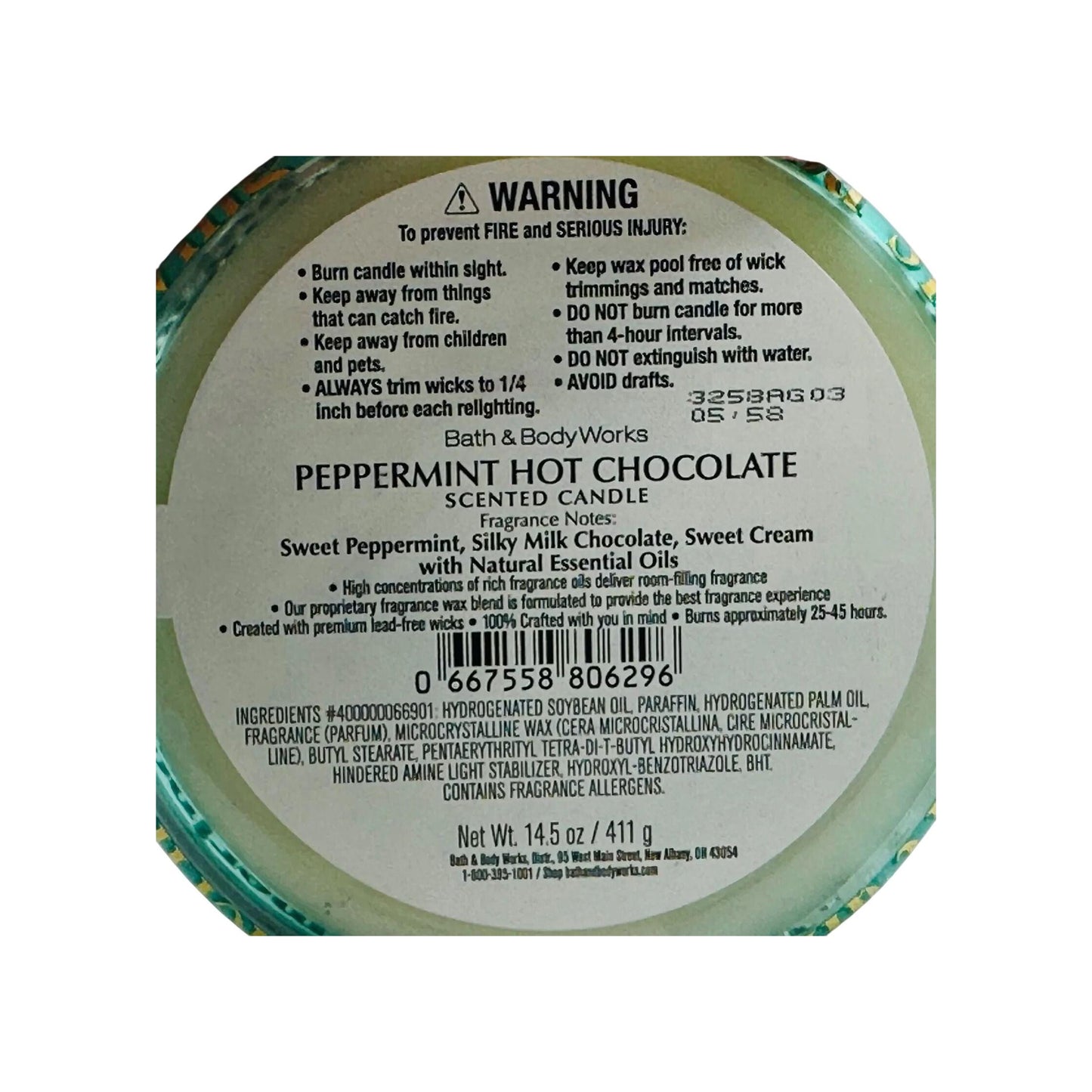 Bath & Body Works Peppermint Hot Chocolate Scented Luminary 3-Wick Candle With Natural Essential Oils