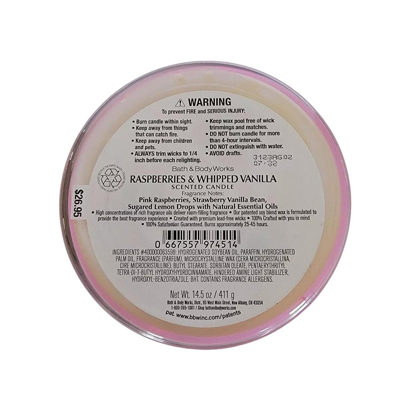 Bath & Body Works Raspberries & Whipped Vanilla 3-Wick Candle