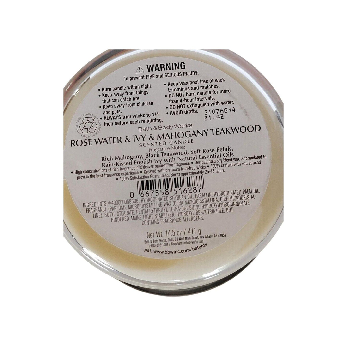 Bath & Body Works Rose Water & Ivy & Mahogany Teakwood Scented 3-Wick Candle