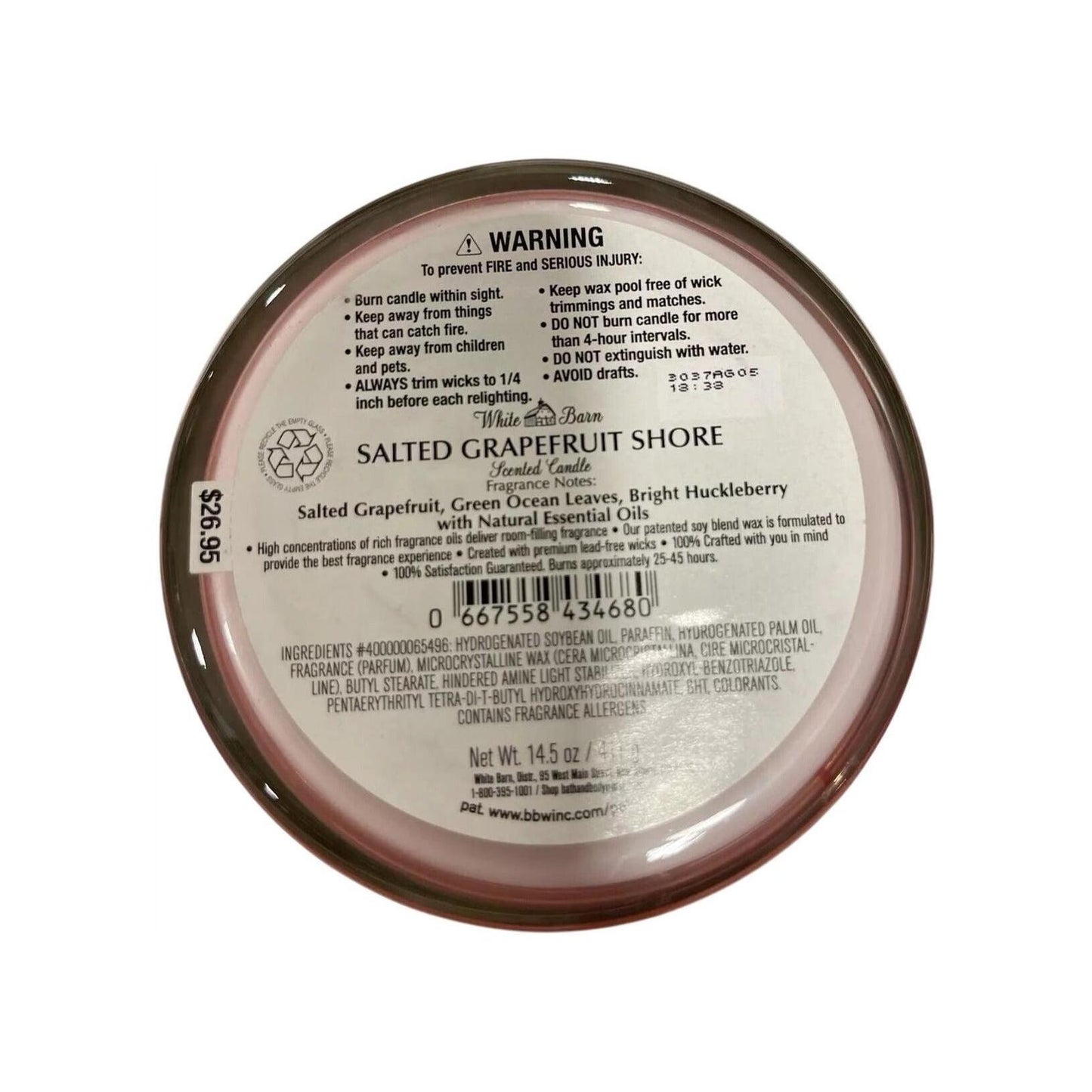 Bath & Body Works Salted Grapefruit Shore White Barn Scented 3-Wick Candle (White Barn)