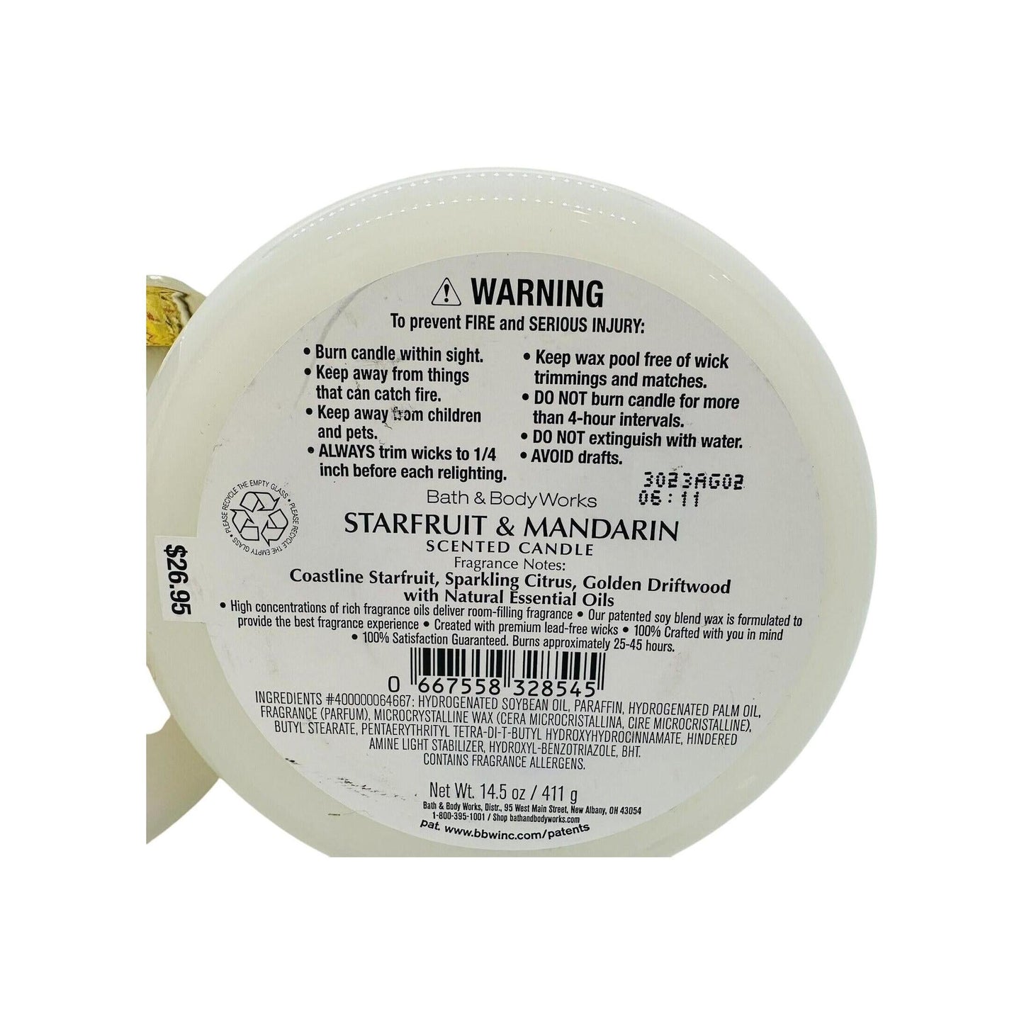 Bath & Body Works Starfruit & Mandarin 3-Wick Scented Large Candle