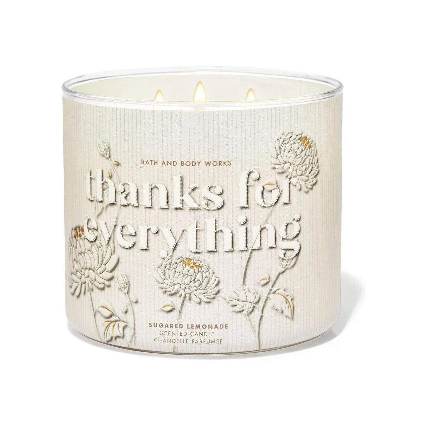 Bath & Body Works Thanks For Everything Sugared Lemonade 3-Wick Candle