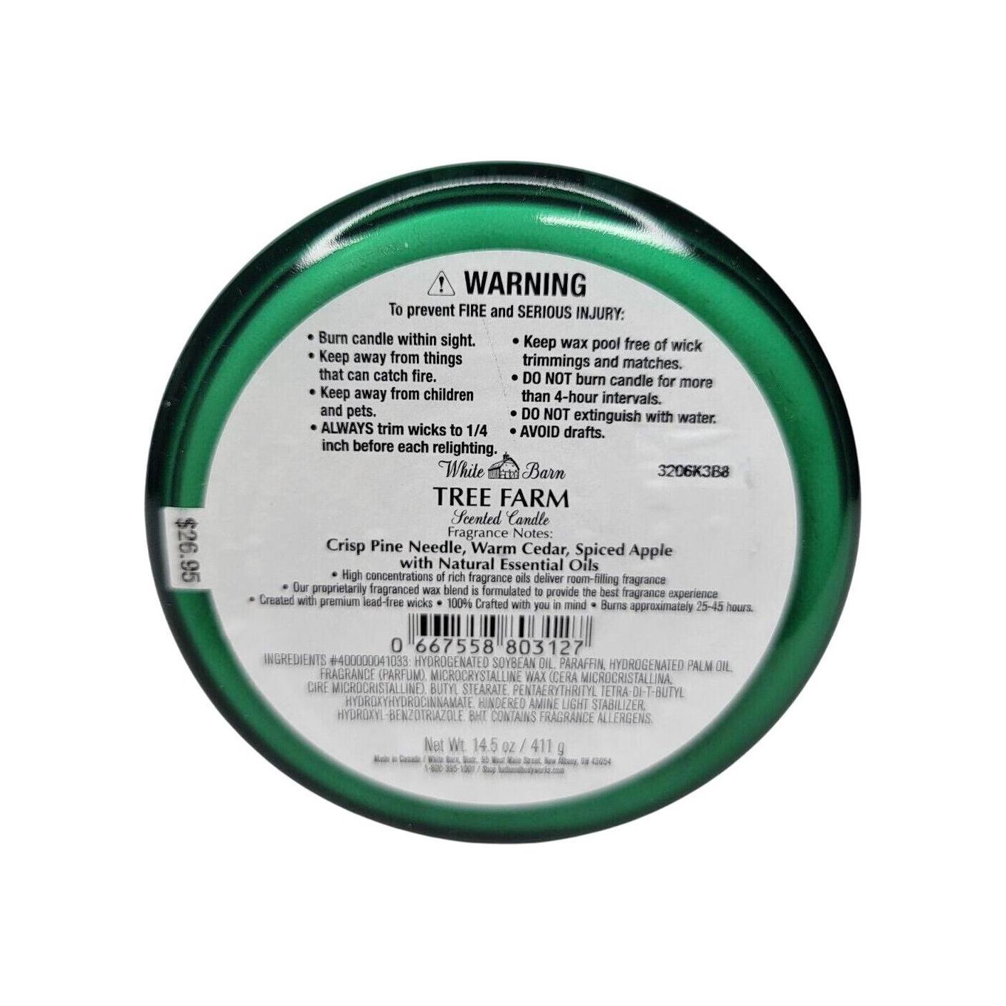 Bath & Body Works Tree Farm Scented 3-Wick Candle Crisp Pine Needle, Warm Cedar, Spiced Apple (White Barn)