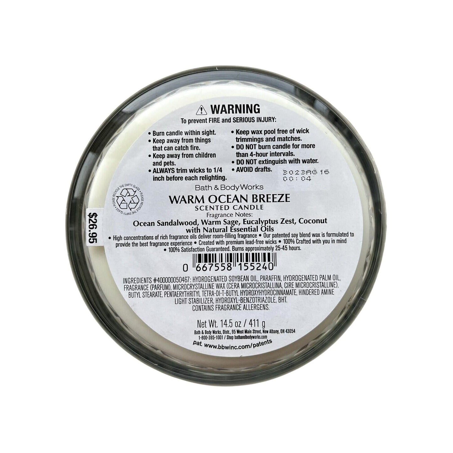 Bath & Body Works Warm Ocean Breeze Scented 3 Wick Candle