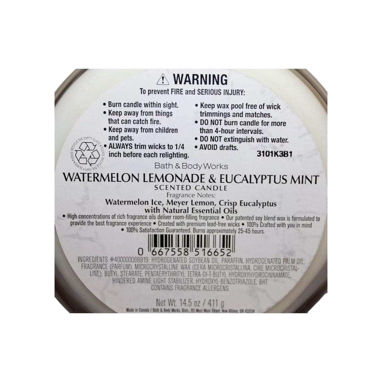 Bath & Body Works Watermelon Lemonade & Eucalyptus Mint 3-Wick Scened Candle