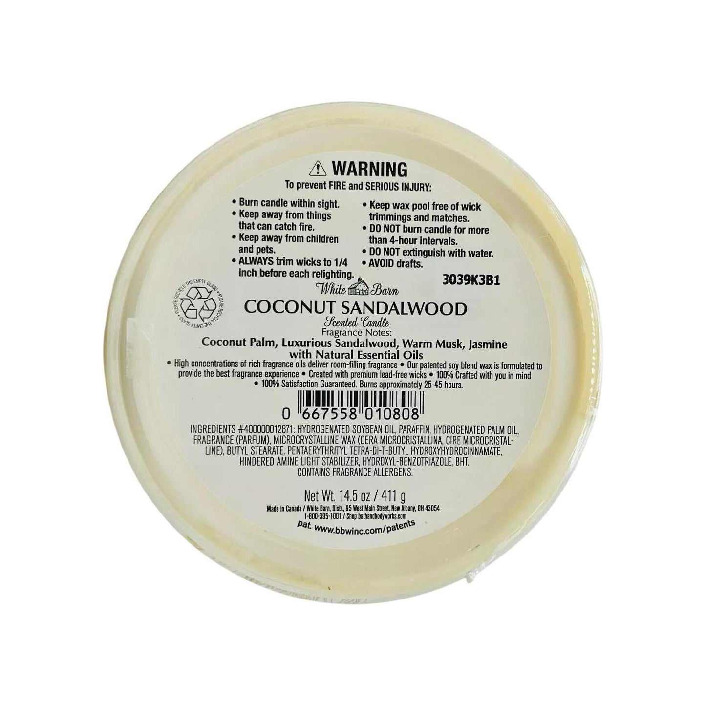 Bath & Body Works White Barn Coconut Sandalwood 3-Wick Candle (White Barn)