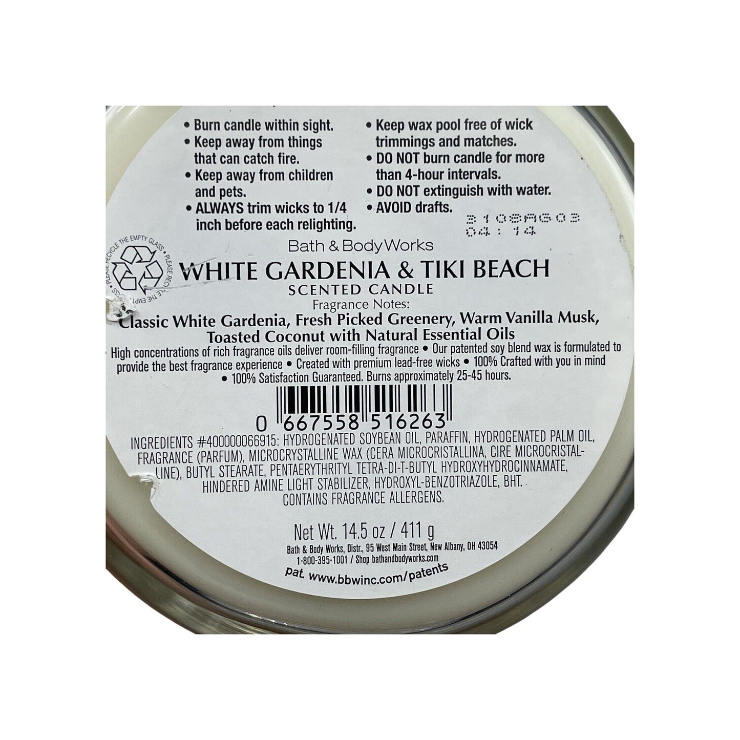 Bath & Body Works White Gardenia & Tiki Beach Scented 3-Wick Candle
