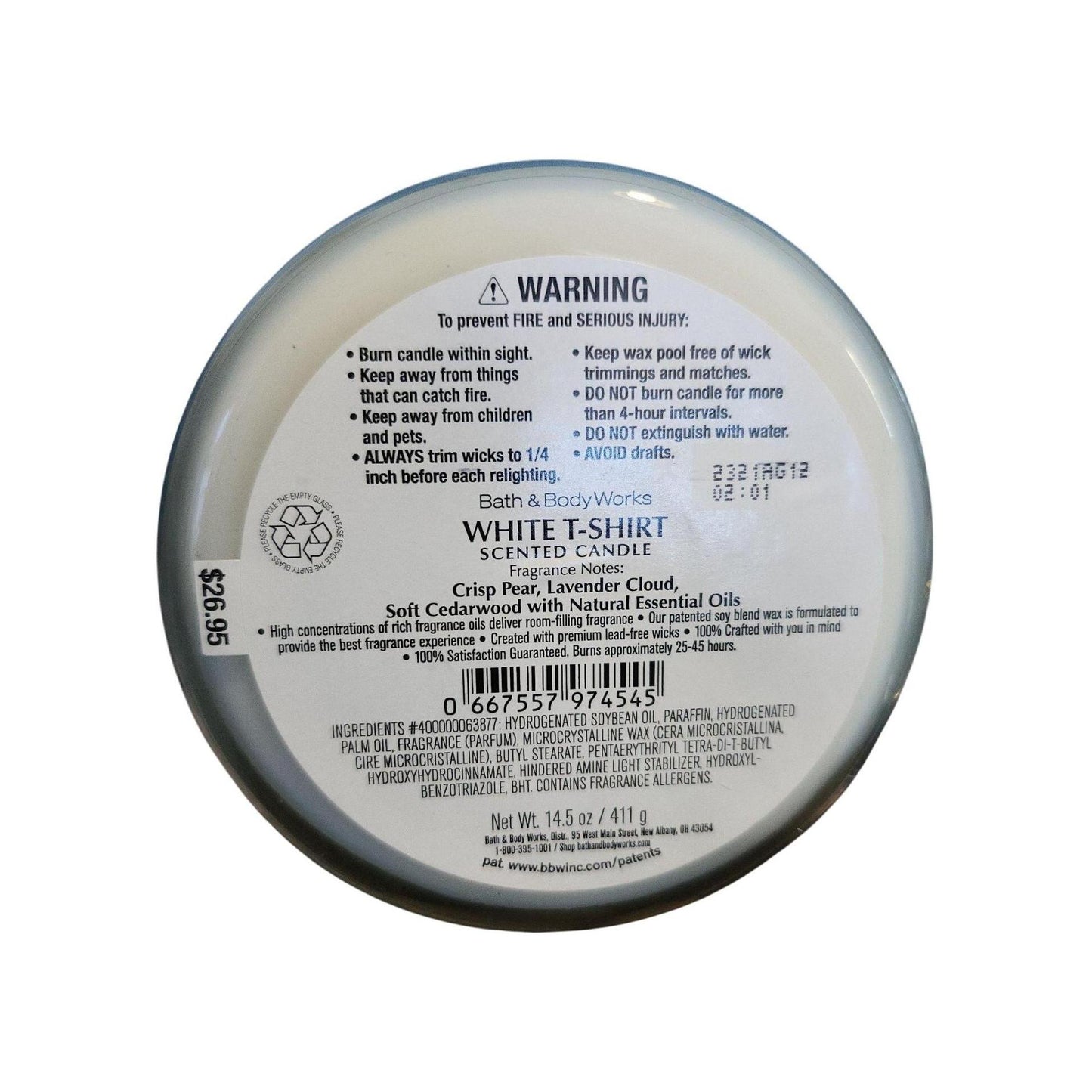 Bath & Body Works White T-Shirt Scented 3-Wick Candle