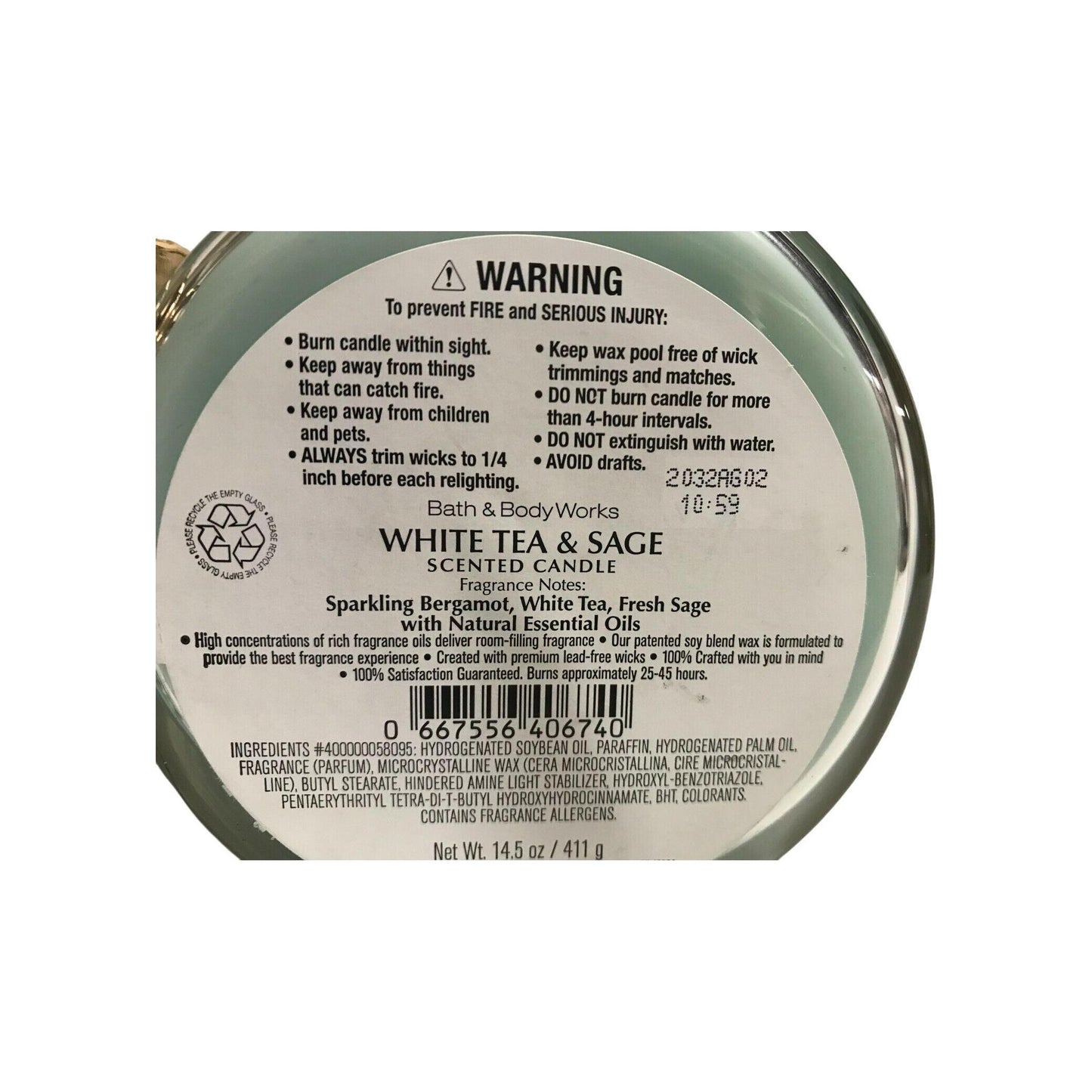 Bath & Body Works White Tea & Sage Scented Candle