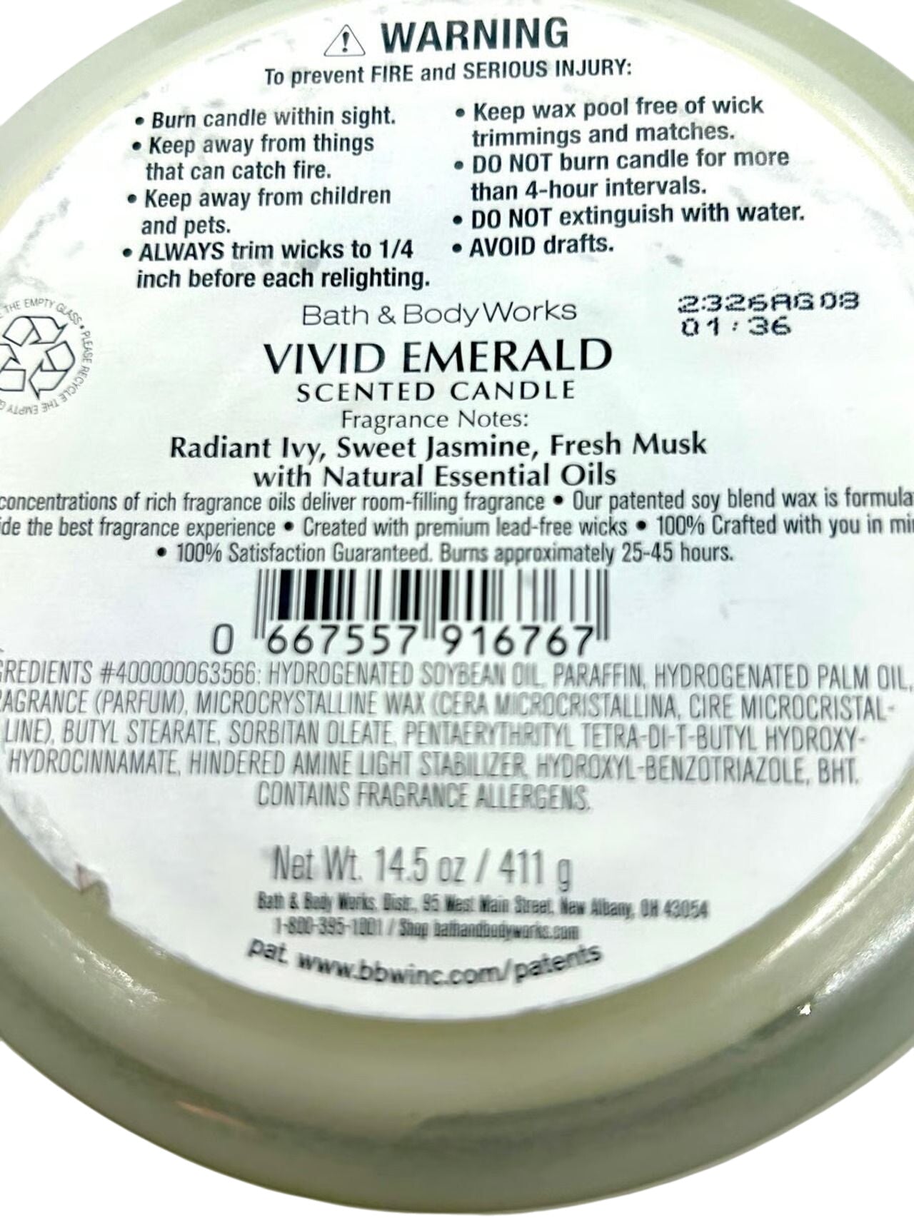 Bath and Body Works Vivid Emerald Scented 3-Wick Candle (14.5 oz / 411 g)