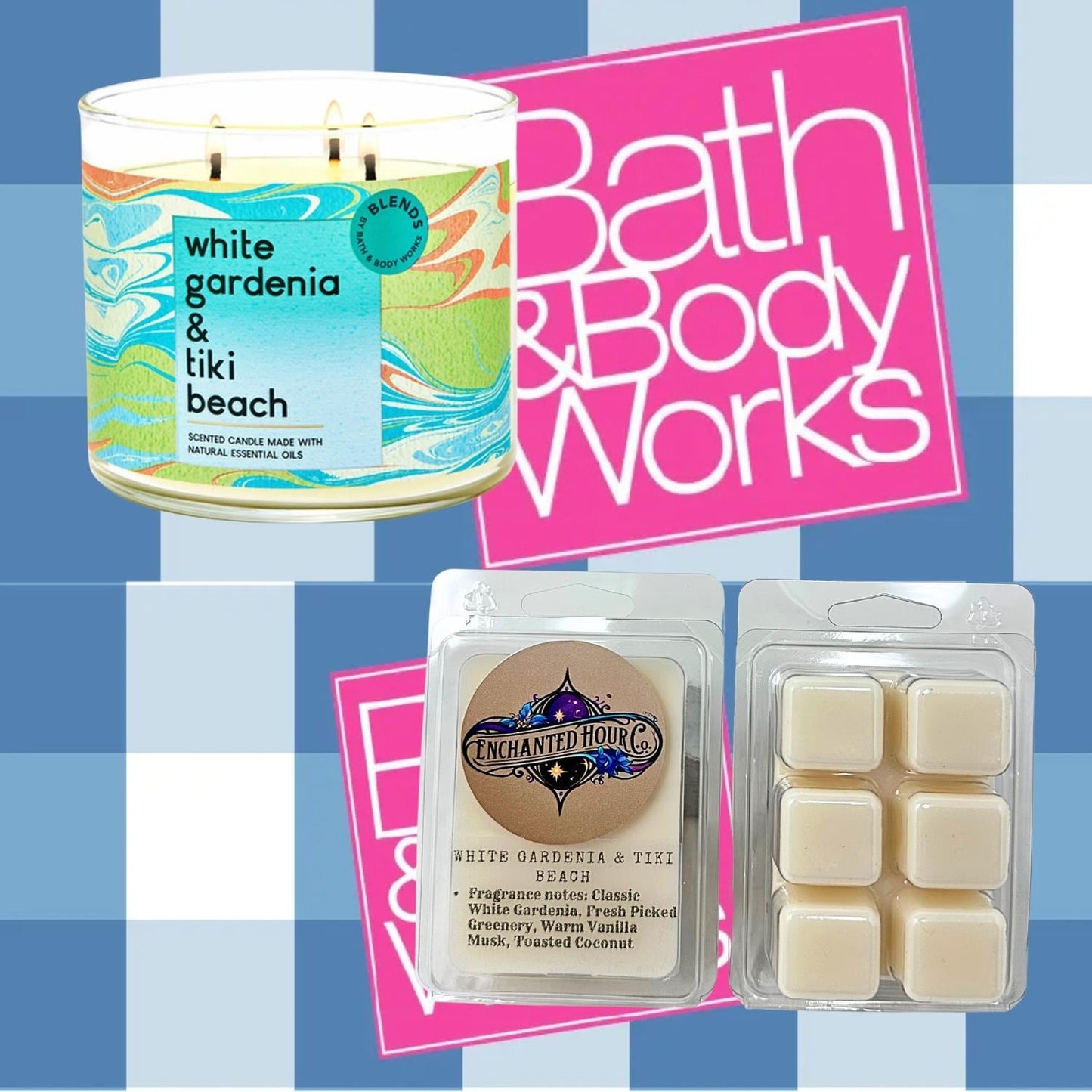 White Gardenia + Tiki Beach Wax Melts | Bath & Body Works | Floral, Coconut, Vanilla, Fresh Greenery Scent | Enchanted Hour Co