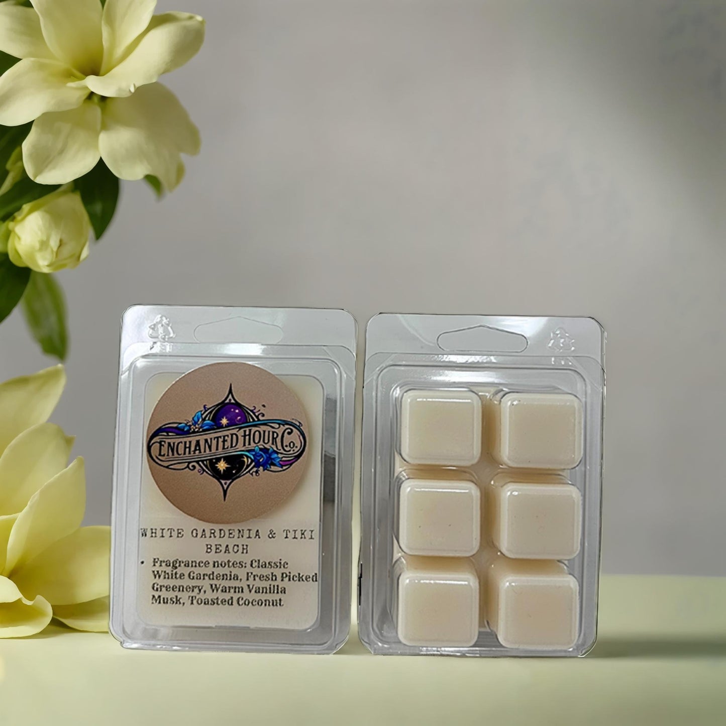White Gardenia + Tiki Beach Wax Melts | Bath & Body Works | Floral, Coconut, Vanilla, Fresh Greenery Scent | Enchanted Hour Co