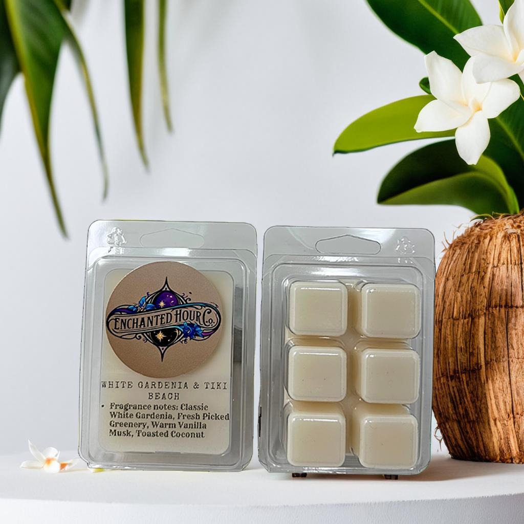 White Gardenia + Tiki Beach Wax Melts | Bath & Body Works | Floral, Coconut, Vanilla, Fresh Greenery Scent | Enchanted Hour Co