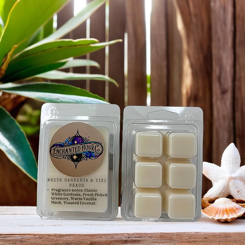 White Gardenia + Tiki Beach Wax Melts | Bath & Body Works | Floral, Coconut, Vanilla, Fresh Greenery Scent | Enchanted Hour Co