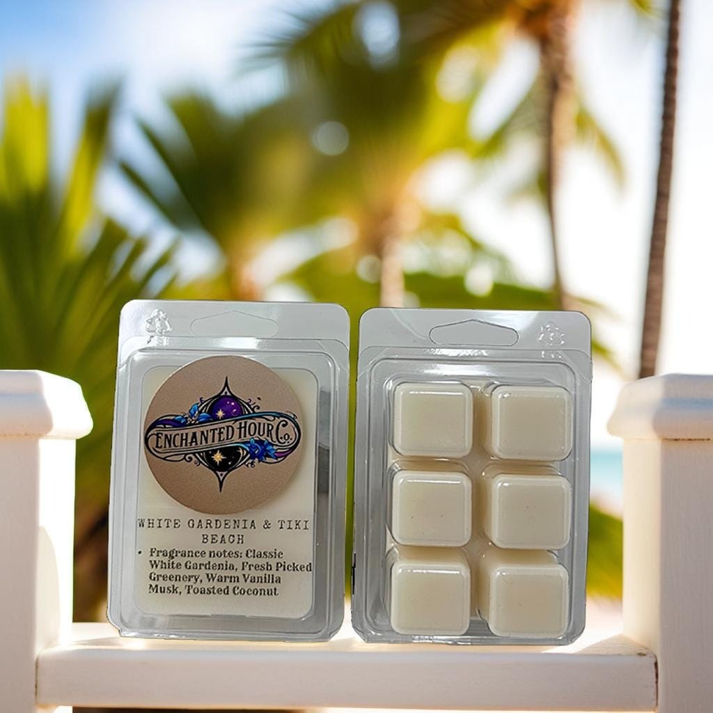 White Gardenia + Tiki Beach Wax Melts | Bath & Body Works | Floral, Coconut, Vanilla, Fresh Greenery Scent | Enchanted Hour Co