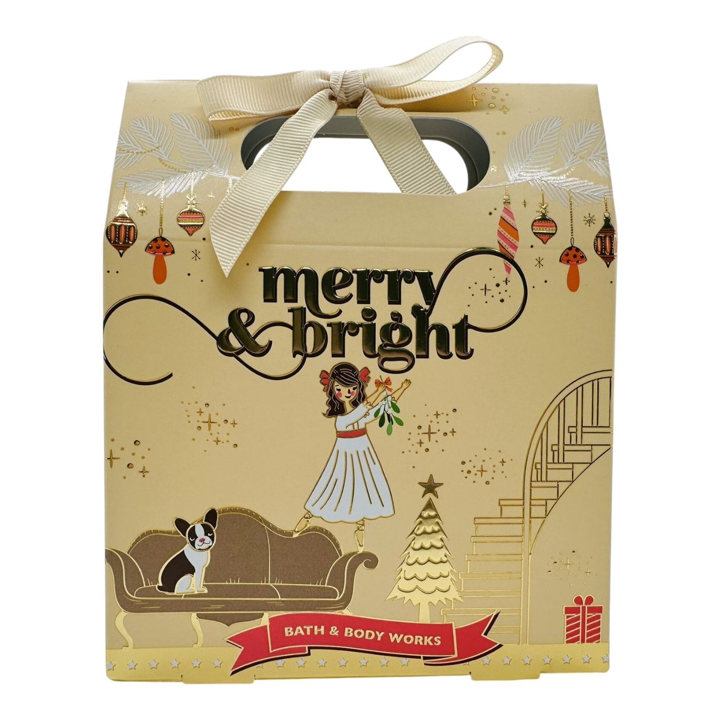 Bath and Body Works Midnight Amber Glow Merry & Bright Mini Gift Set Bag, Body Cream Fragrance Mist and Shower Gel