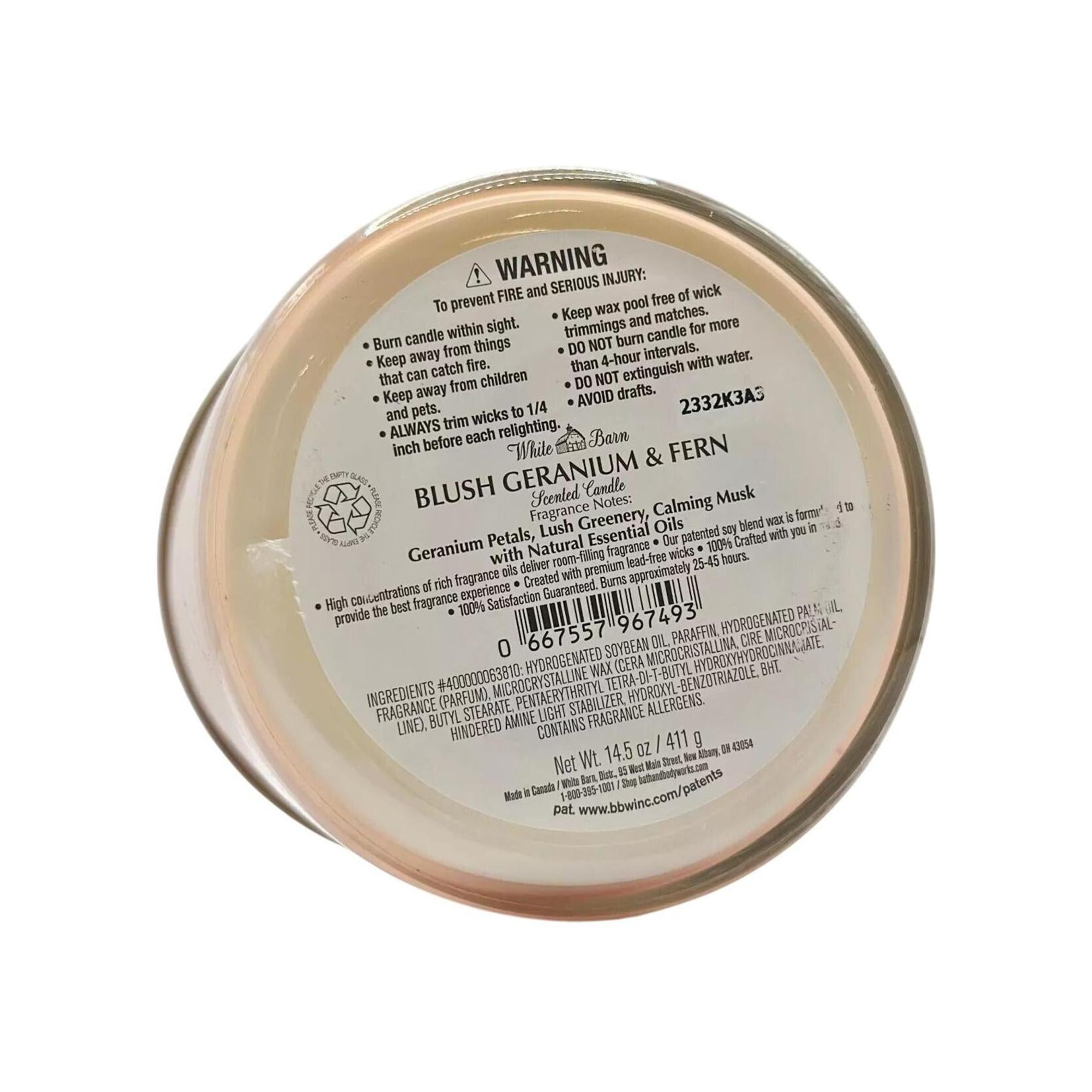 Barh & Body Works Bluesh Geranium & Fern 3-Wick Scented Candle 
