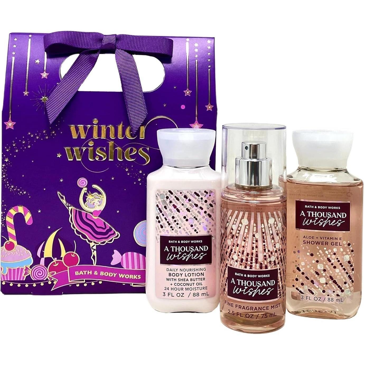 Bath & Body Works A Thousand Wishes Winter Wishes Mini Gift Box Set - Fragrance Mist - Shower Gel And Body Lotion, Travel Size 