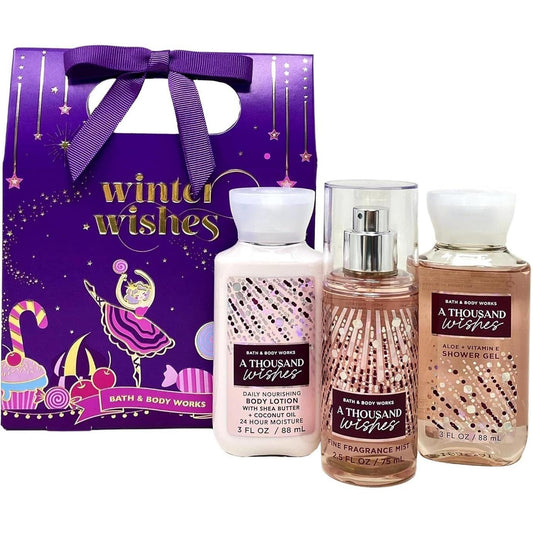 Bath & Body Works A Thousand Wishes Winter Wishes Mini Gift Box Set - Fragrance Mist - Shower Gel And Body Lotion, Travel Size 