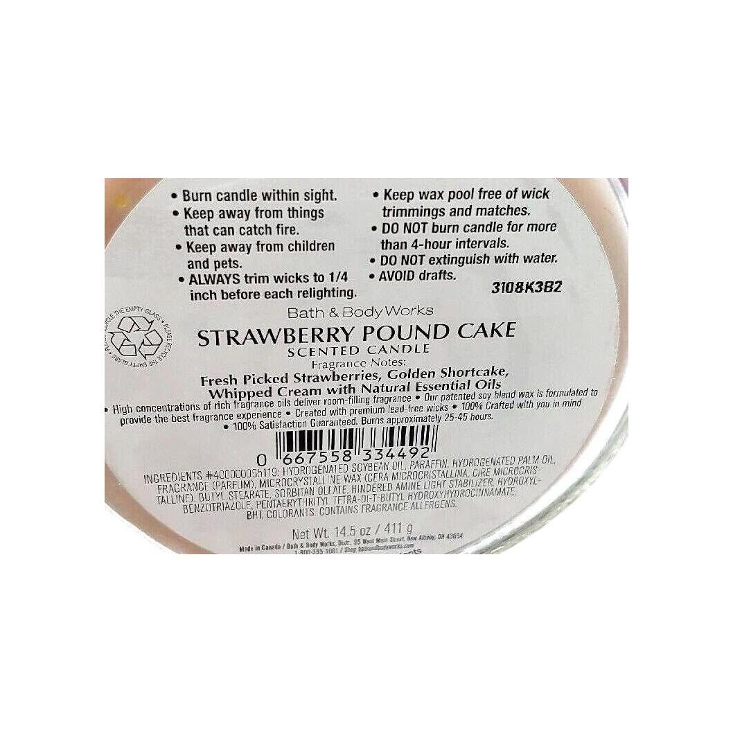 Bath & Body Works Bath And Body Work Strawberry Pound Cake 3-Wick Scented Candle 