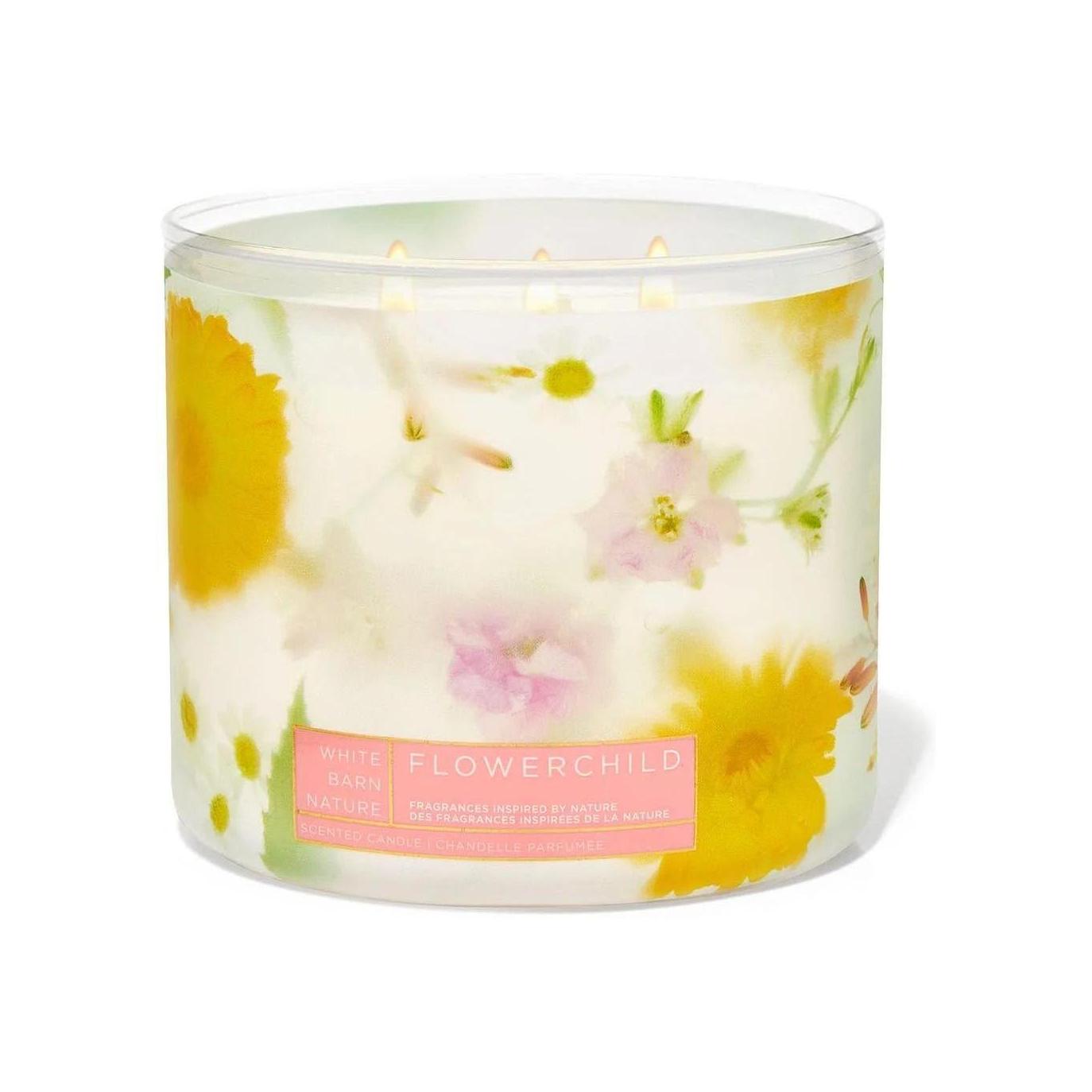 Bath & Body Works-Bath and Body Works Flowerchild (White Barn) Scented 3-Wick Candle (14.5 oz / 411 g)-