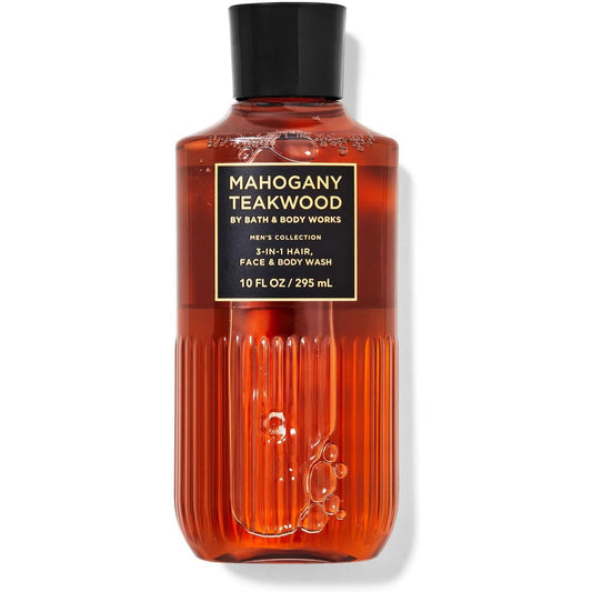 Bath & Body Works-Bath and Body Works MAHOGANY TEAKWOOD 3-in-1 Hair Face Body Wash Shower Gel (10 FL OZ / 295 mL) (Men's Collection)-