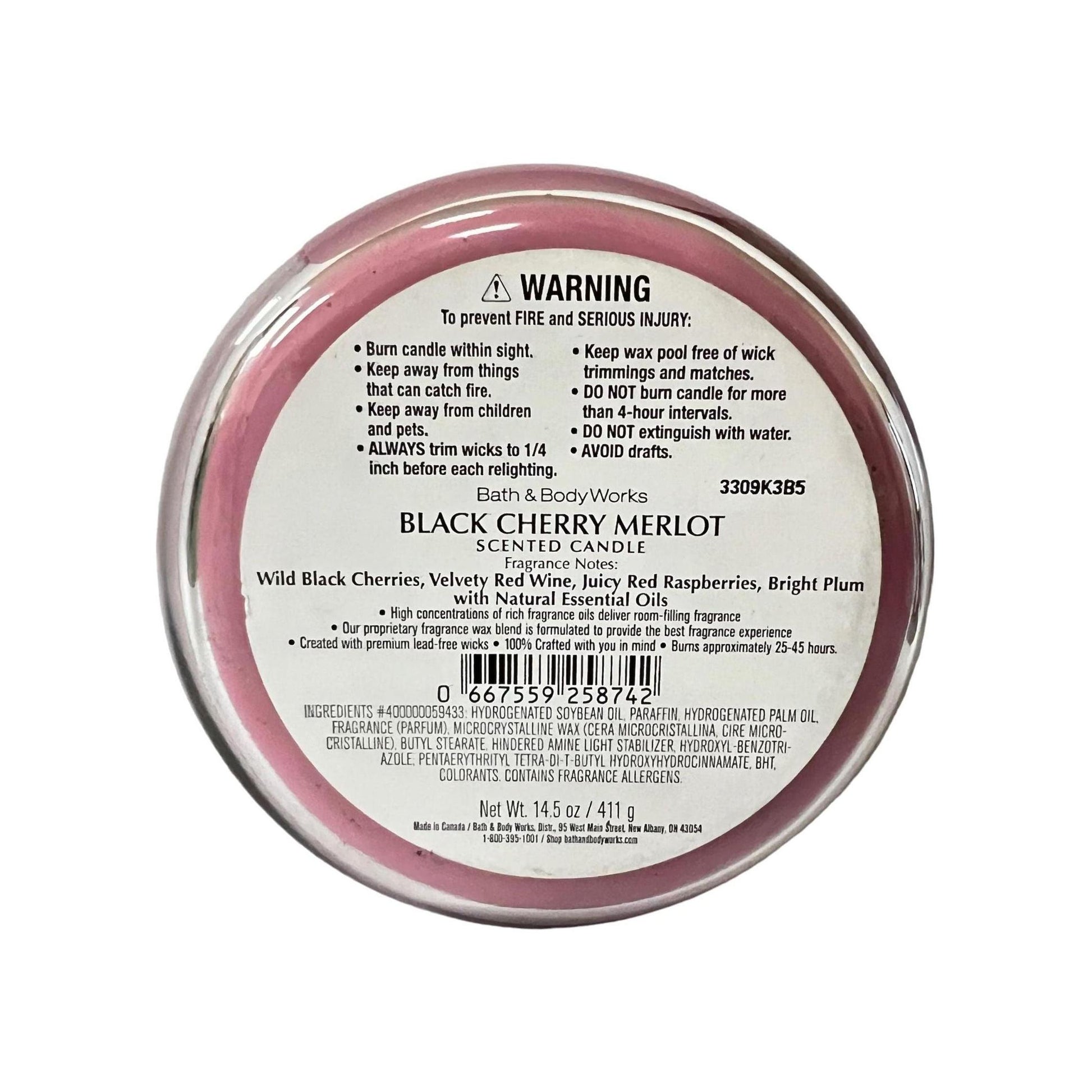 Bath & Body Works Black Cherry Merlot Scented 3-Wick Candle 