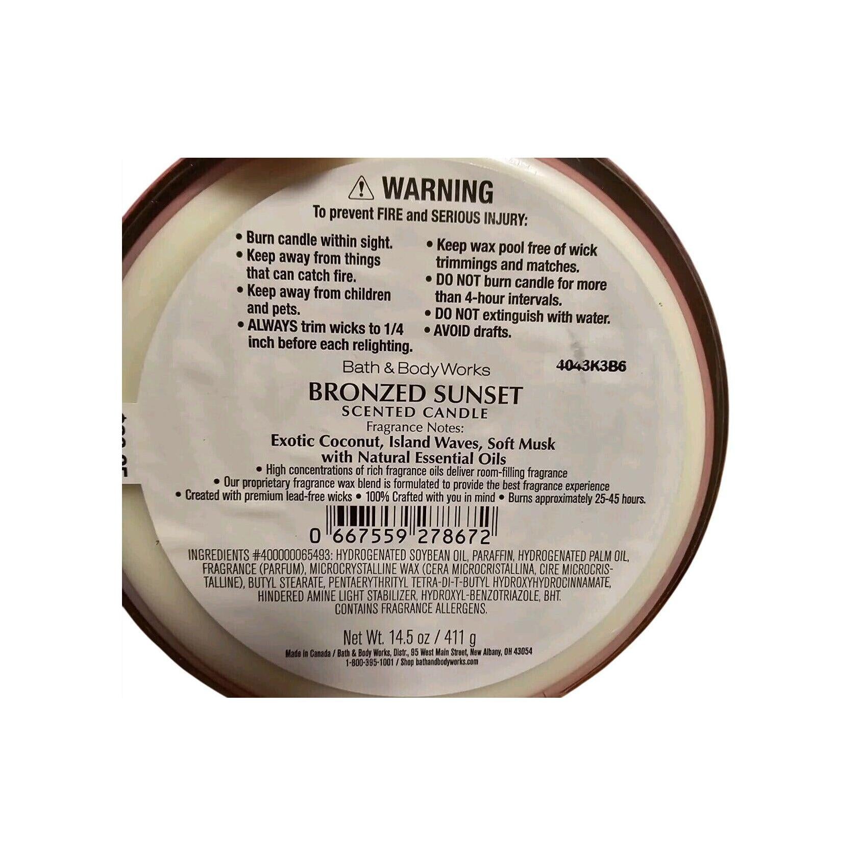 Bath & Body Works Bronzed Sunset 3-Wick Scented Candle 