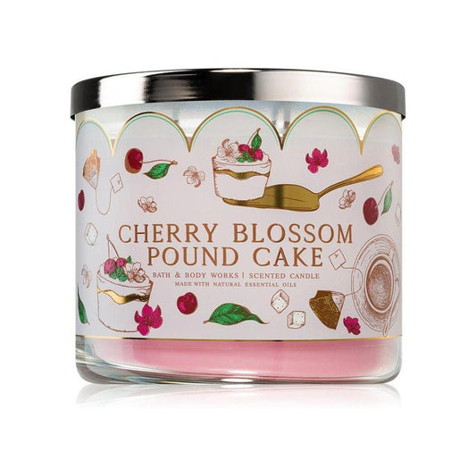 Bath & Body Works Cherry Blossom Pound Cake Scented 3-Wicked Candle 