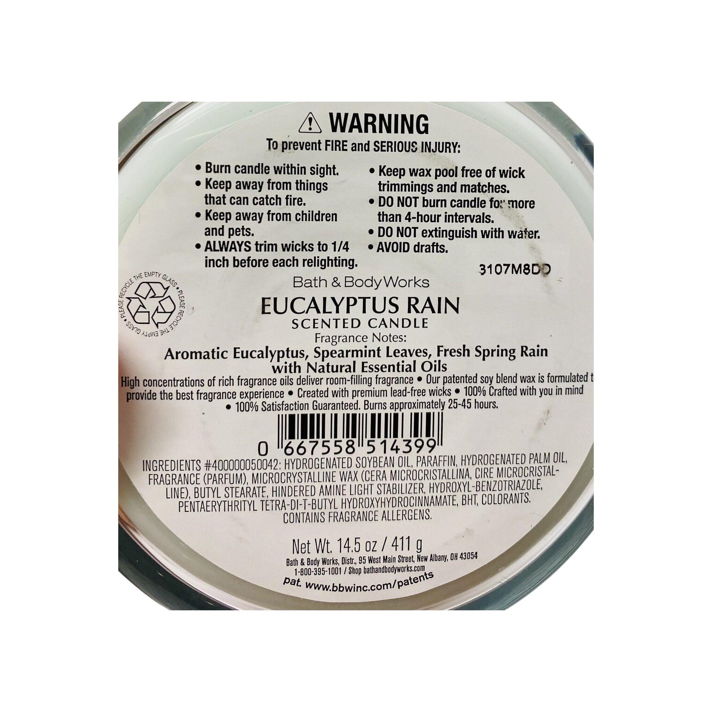 Bath & Body Works Eucalyptus Rain 3-Wick Large Candle 