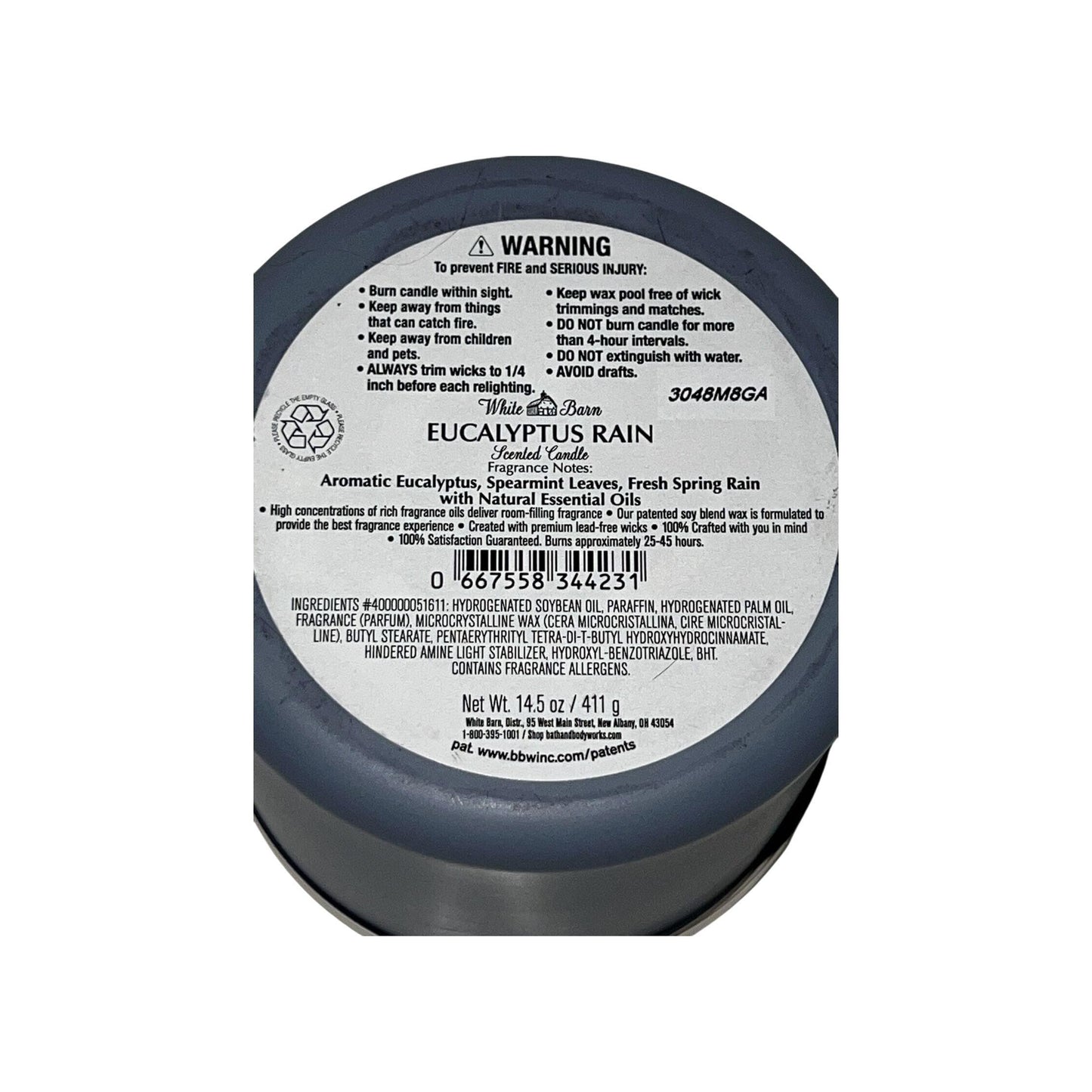 Bath & Body Works Eucalyptus Rain White Barn 3-Wick Candle (White Barn) 