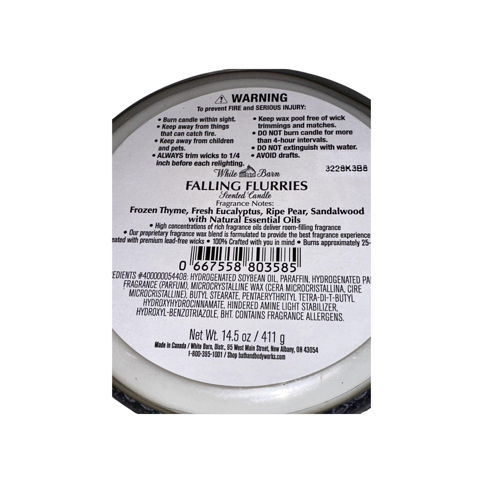 Bath & Body Works Falling Flurries White Barn Scented Candle (White Barn) 