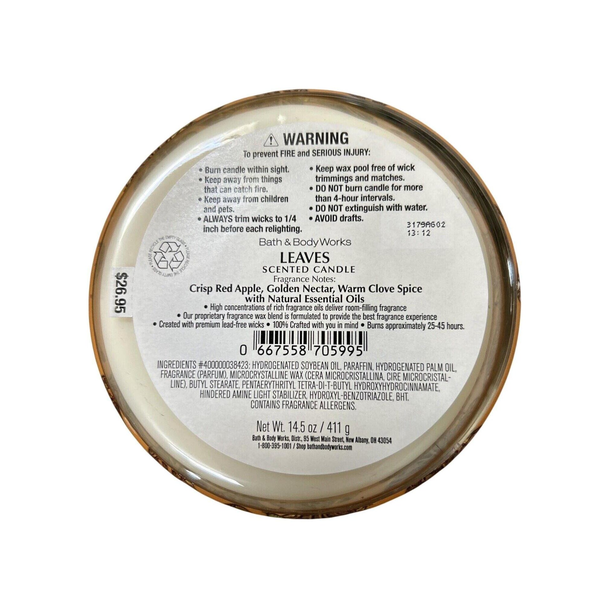 Bath & Body Works Leaves Scented 3-Wick Candle 