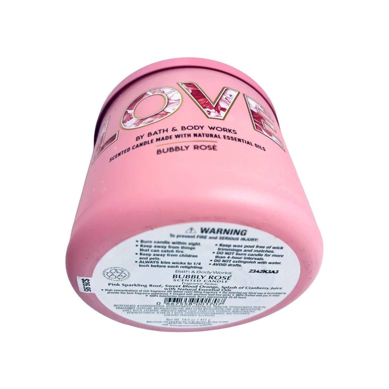 Bath & Body Works LOVE Bubbly Rosé 3-Wick Candle Pink 