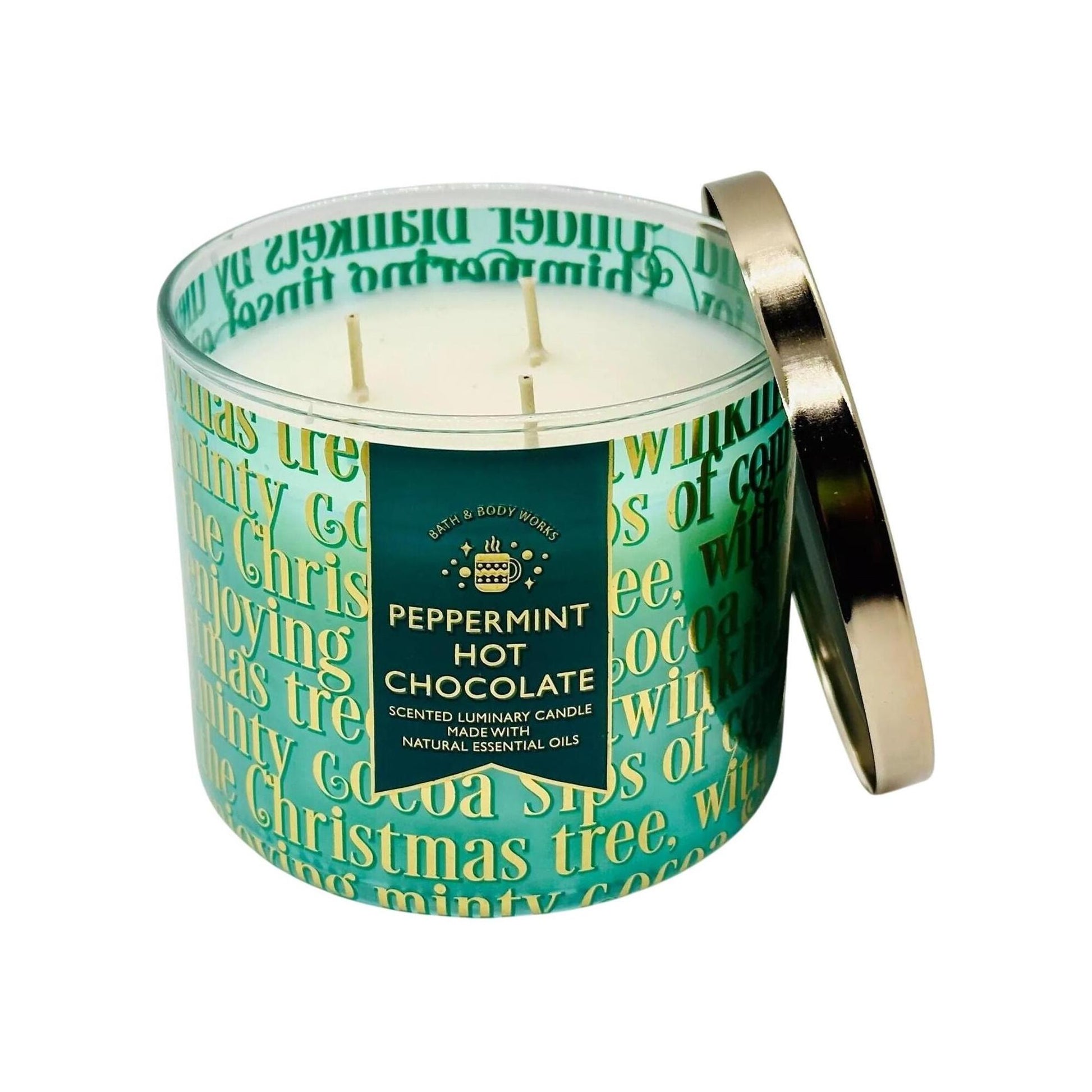 Bath & Body Works Peppermint Hot Chocolate Scented Luminary 3-Wick Candle With Natural Essential Oils 
