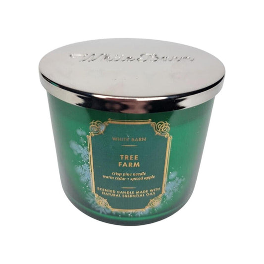 Bath & Body Works Tree Farm Scented 3-Wick Candle Crisp Pine Needle, Warm Cedar, Spiced Apple (White Barn) 